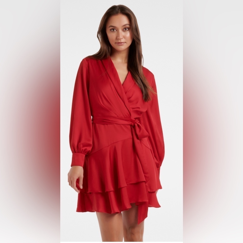 EVER NEW Sz 2 Mikayla Ruffled Balloon Sleeves Satin Mini Dress New with Tags